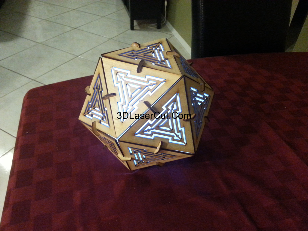 Laser Cut Icosahedron Lamp 3mm Free Vector