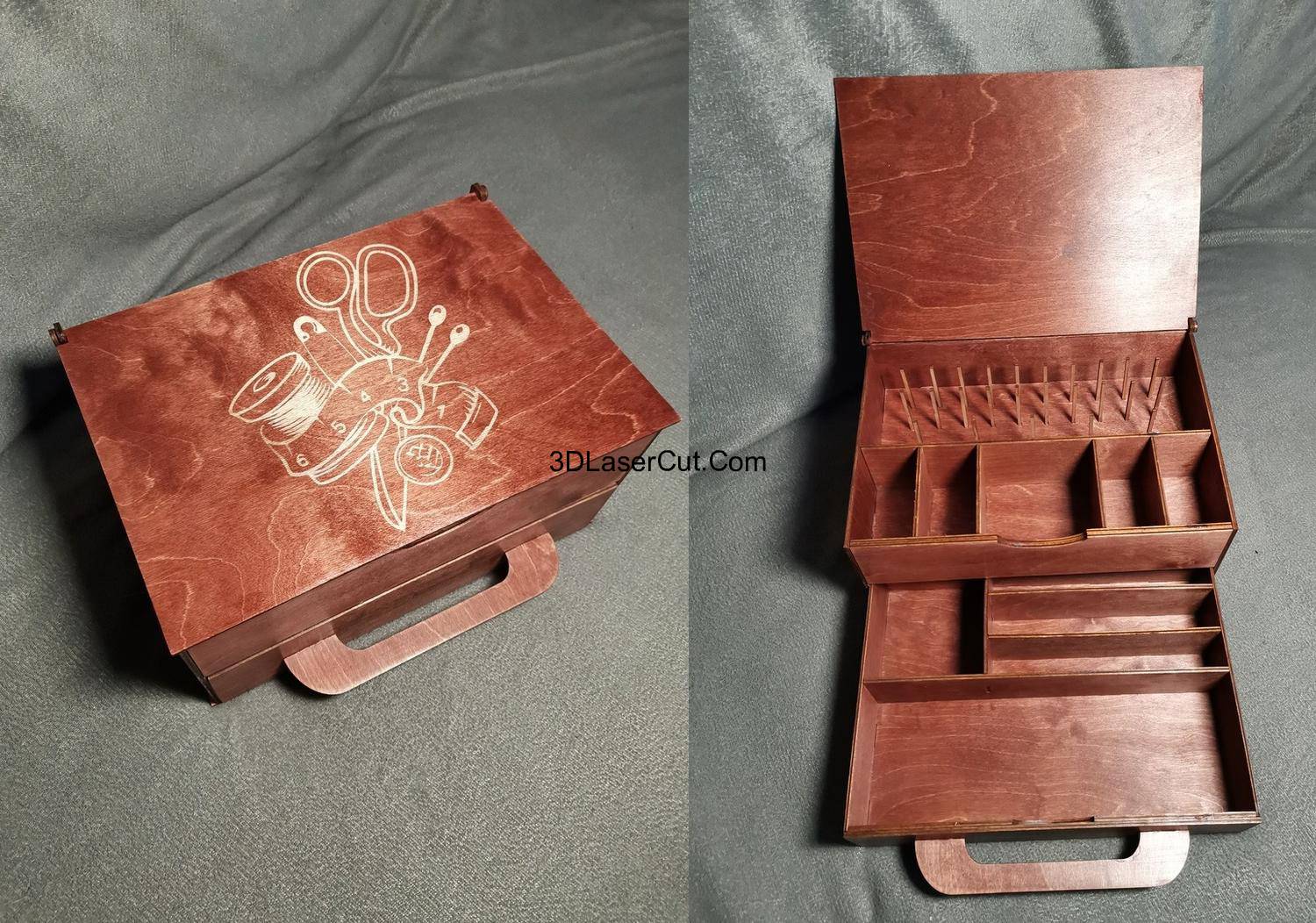 Laser Cut Thread Spool Box Sewing Kit Wooden Storage Box Free Vector